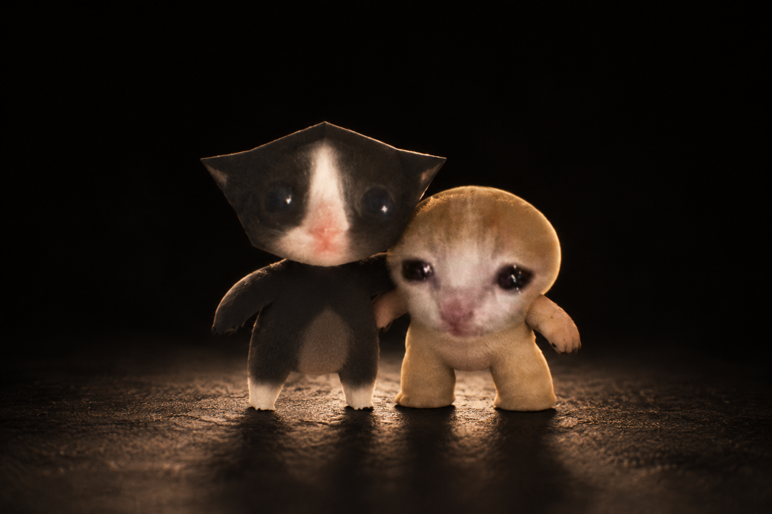Micro, the black and white brother, with his arm around ginger Mini